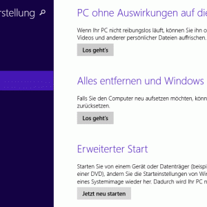 Über die Einstellungen in den Charms kann man Windows 8.1 zum Erweiterten Start überreden